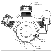 Champion WTR45ASU, Two-Stage Oil-Less Compressor World Latin America Bare Pump, Air Cooled with Suction Unloading, Cooling Fan and Flywheel, Rated for 10 & 15 HP 