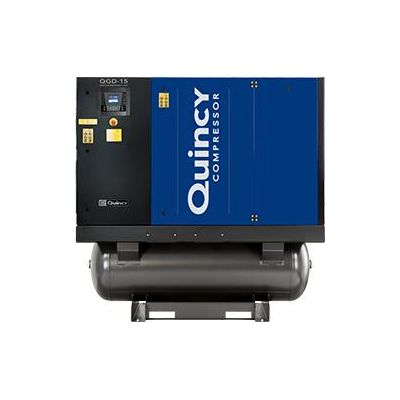Quincy QGD-15-TMD, 15 HP Rotary Screw Compressor World Latin America with Air Dryer, 120 Gallon Air Tank, 70.1 ACFM @ 125 PSI, 208/230/460/3/60, Air Cooled
