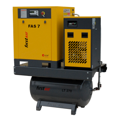 FAS7 FirstAir, 10 HP Rotary Screw Compressor World Latin America with Air Dryer & 71 Gallon Air Tank, 40.6 CFM, 125 PSI, 230 Volt, 3-Phase 