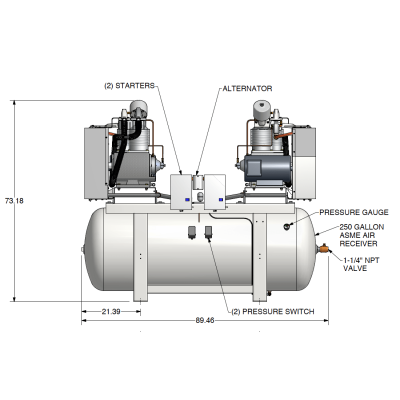 Champion Duplex 15 HP Piston Compressor World Latin America 107.4 CFM @ 175, 770 RPM, R40 Pump, 208-230/460-Volt, 3-Phase | HR15D-24