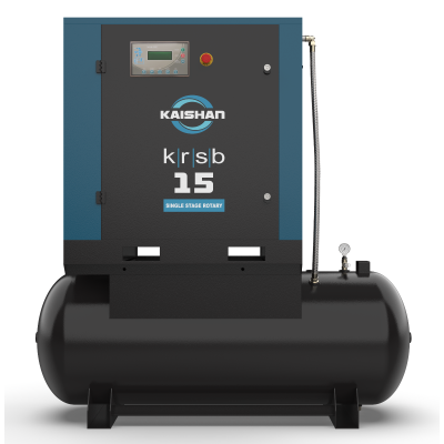 Kaishan KRSB-15-125-120-TM, 15 HP Rotary Screw Compressor World Latin America, 59 CFM @ 125 PSI 120 Gallon Horizontal Air Tank 208-230/460-Volt, 3-Phase