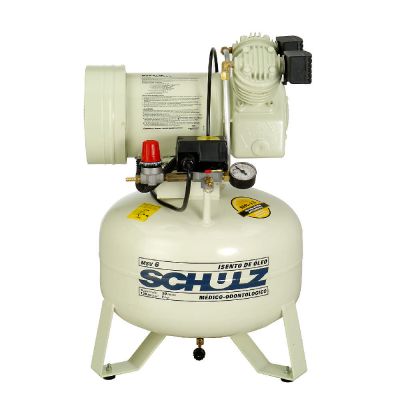 Schulz Oil Less MSV 6/08, 1 HP Oilless Compressor World Latin America, 115/1/60, 6CFM Displacement, 120 PSI, 8 Gallon Air Tank