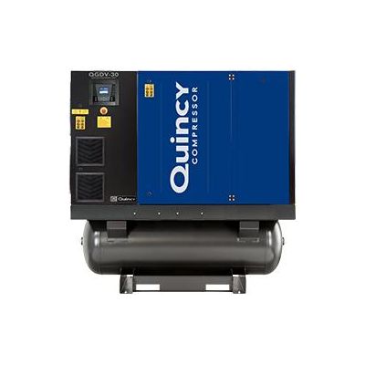 Quincy QGDV-25-TMD, 25 HP Rotary Screw Compressor World Latin America with VFD, 127 ACFM, 150 PSI, Tank Mounted & Refrigerated. Air Dryer