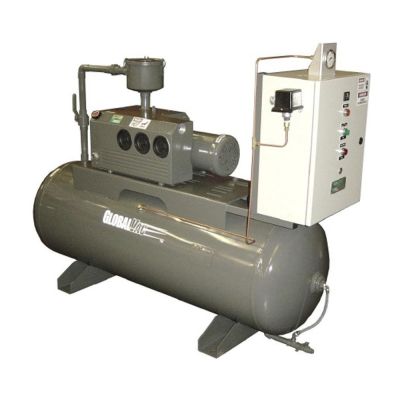 GlobalVac GPRS-150-120H, 5 HP Rotary Vane Vacuum Pump/System, 106 CFM, 120 Gallon Tank, 29.92
